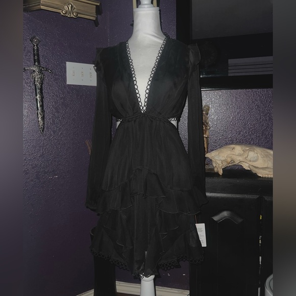 Black Longsleeve Ruffle Dress - Picture 1 of 7